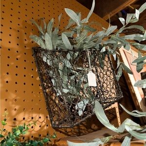 Rustic Wire Wall Basket with lighted Greenery